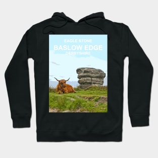 Baslow Edge Derbyshire Peak District. Highland Cattle Eagle Stone. Travel location poster Hoodie